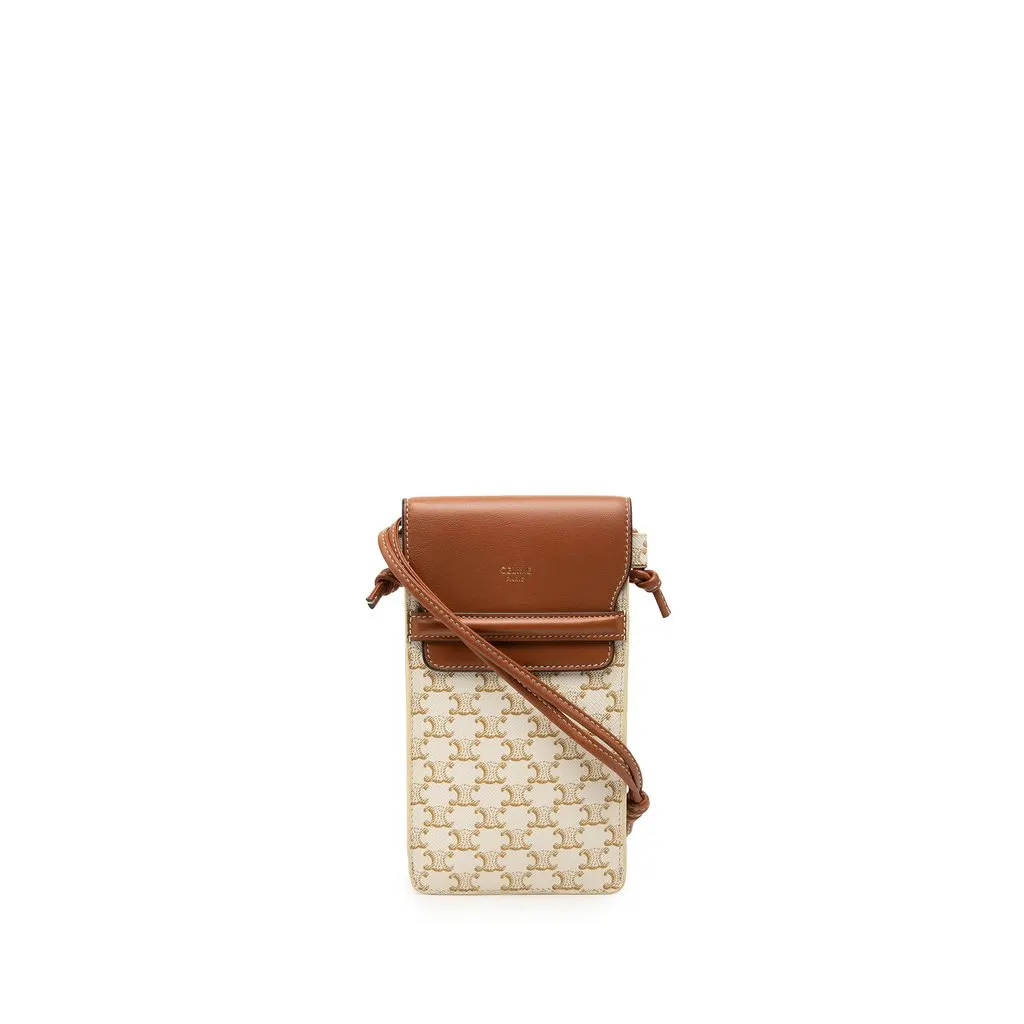 Celine Triomphe Coated Canvas Phone Pouch Flap Crossbody White Very good - Front View