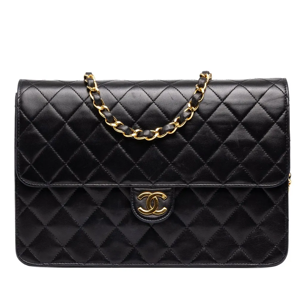 Chanel Medium CC Quilted Lambskin Single Flap Black Leather Good - Front View