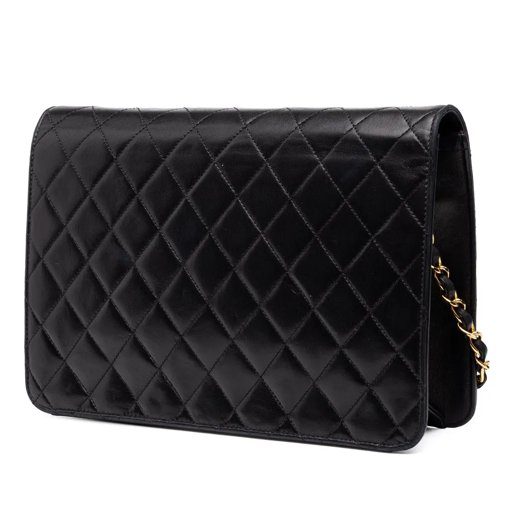 Chanel Medium CC Quilted Lambskin Single Flap Black Leather Good - Back View