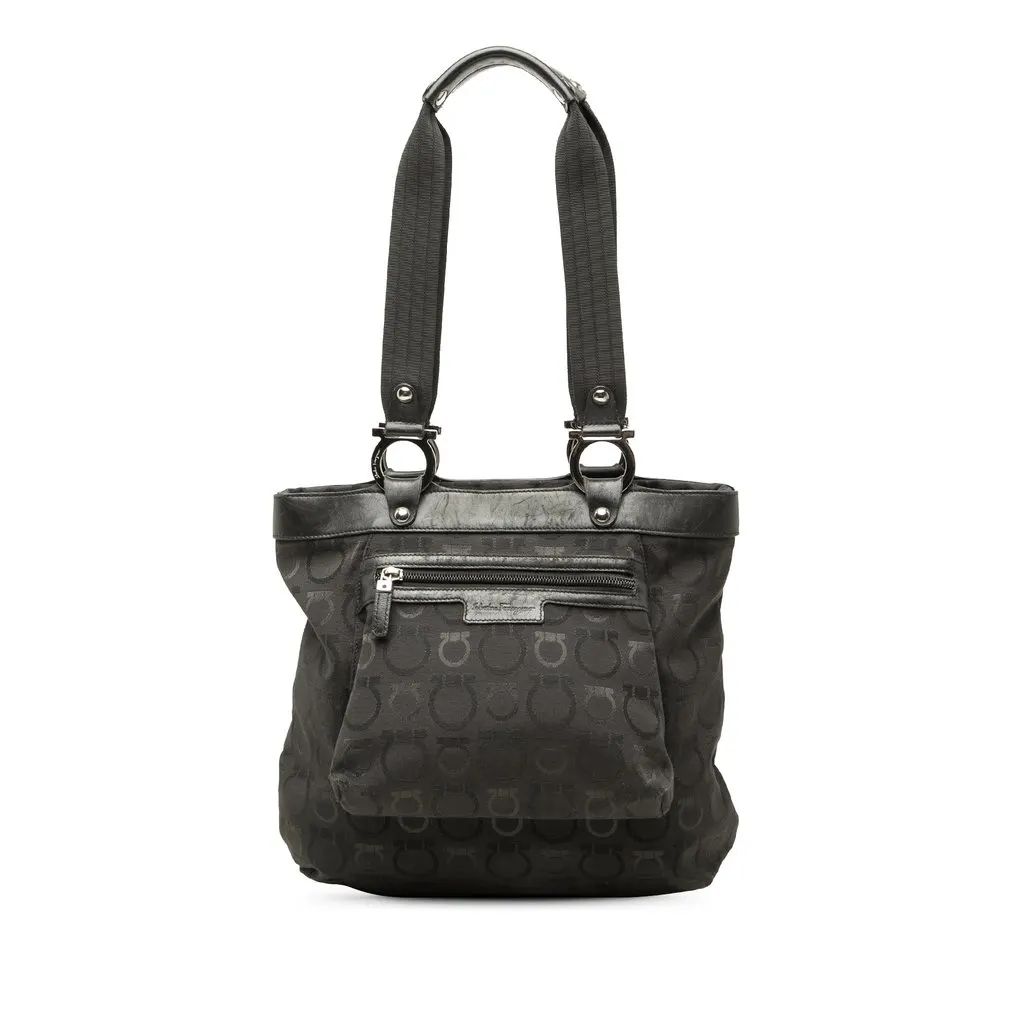 Salvatore Ferragamo Gancini Canvas Tote Black Canvas Good - Front View