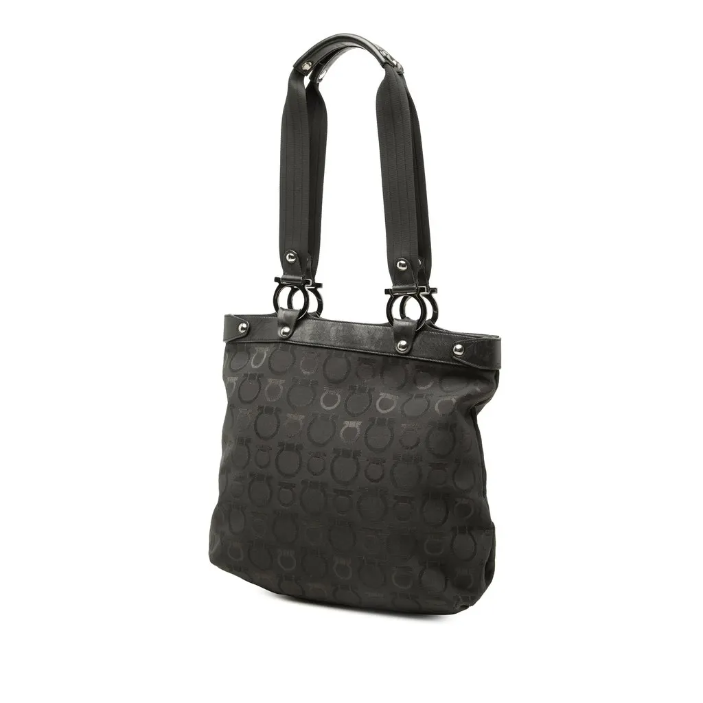 Salvatore Ferragamo Gancini Canvas Tote Black Canvas Good - Back View