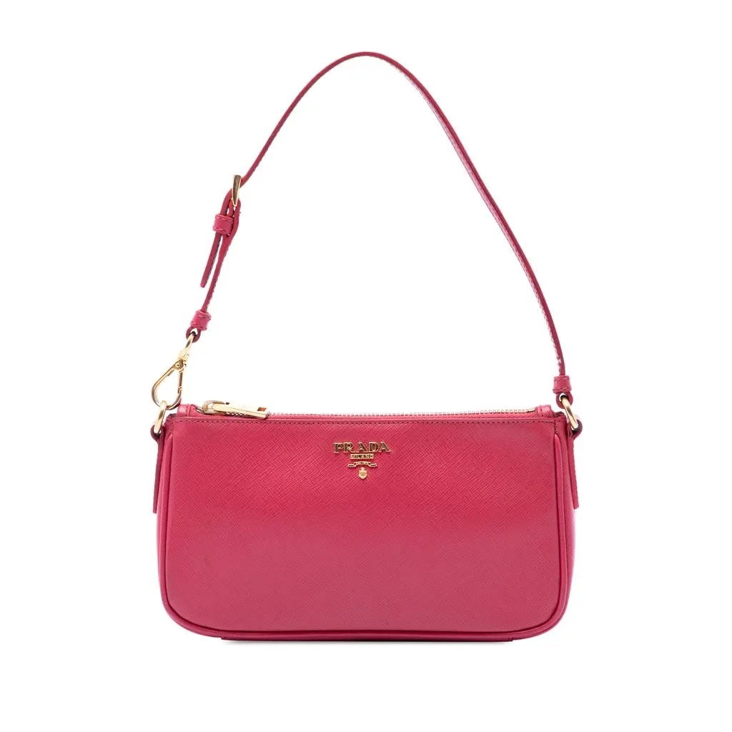 Prada Saffiano Shoulder Bag Pink Leather Good - Front View