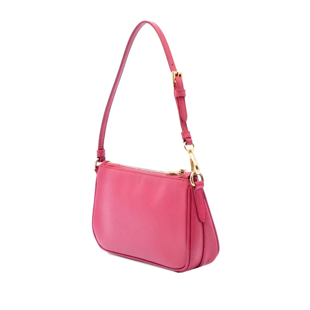 Prada Saffiano Shoulder Bag Pink Leather Good - Back View