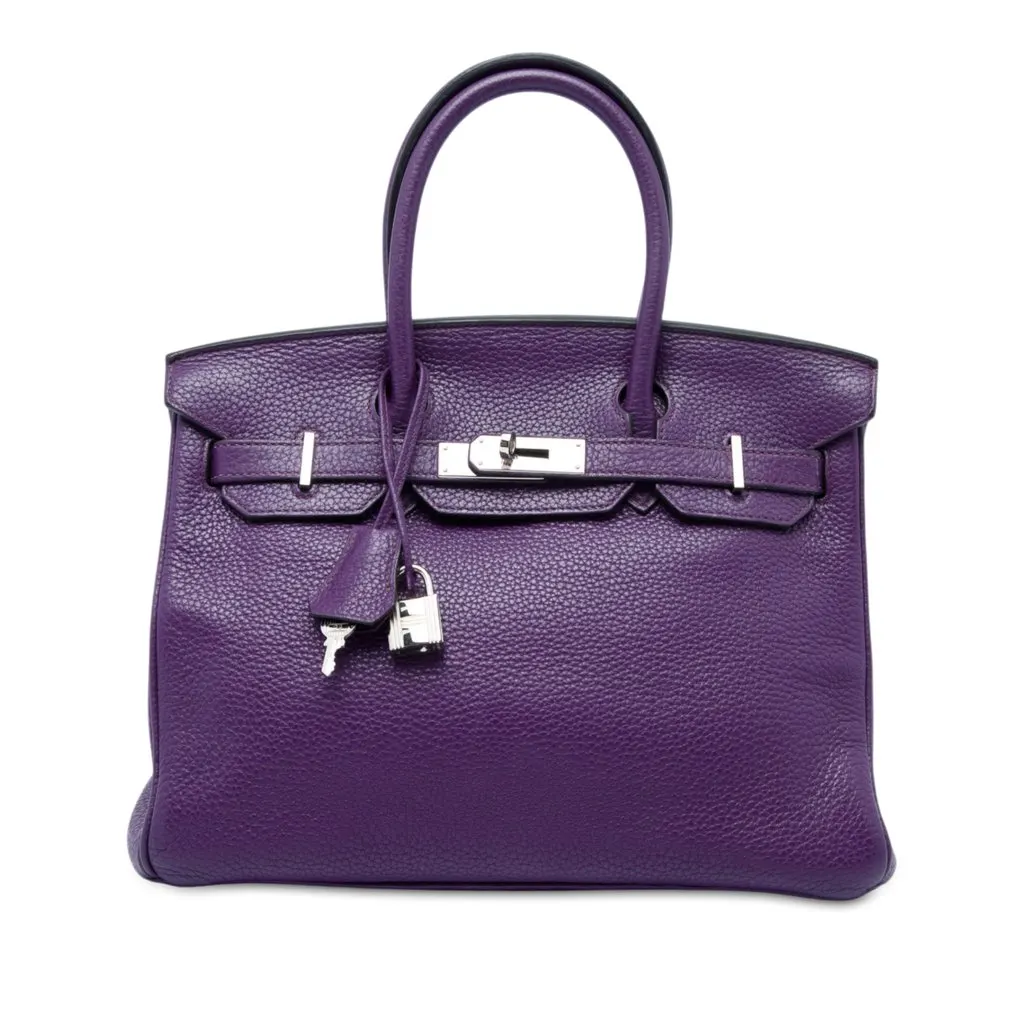 Hermès Clemence Birkin Retourne 30 Purple Leather Very good - Front View