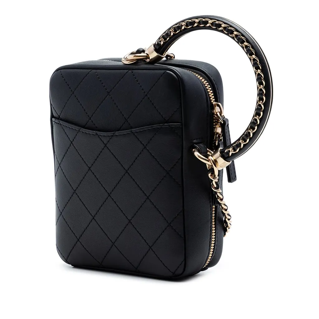Chanel Calfskin Stitched Cup Of Tea Vanity Case Black Leather Very good - Back View