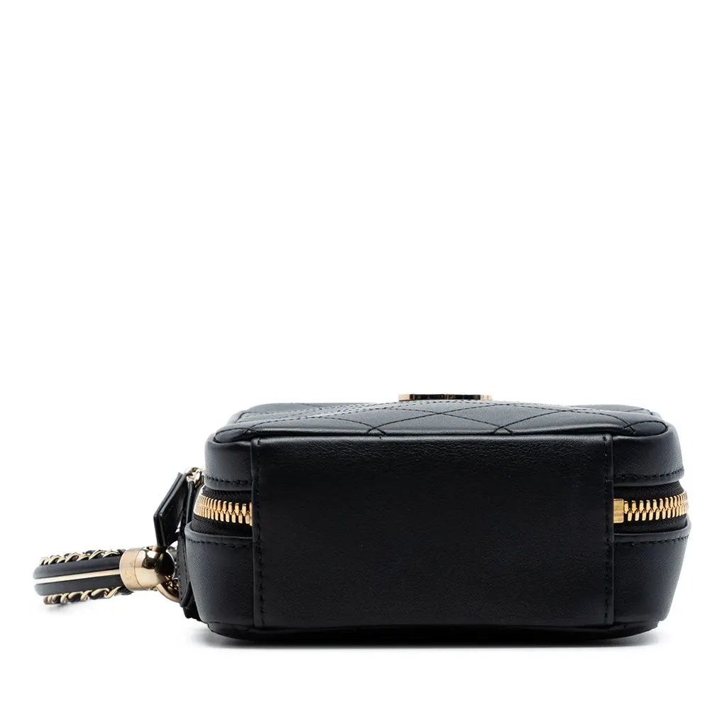 Chanel Calfskin Stitched Cup Of Tea Vanity Case Black Leather Very good - Inside View