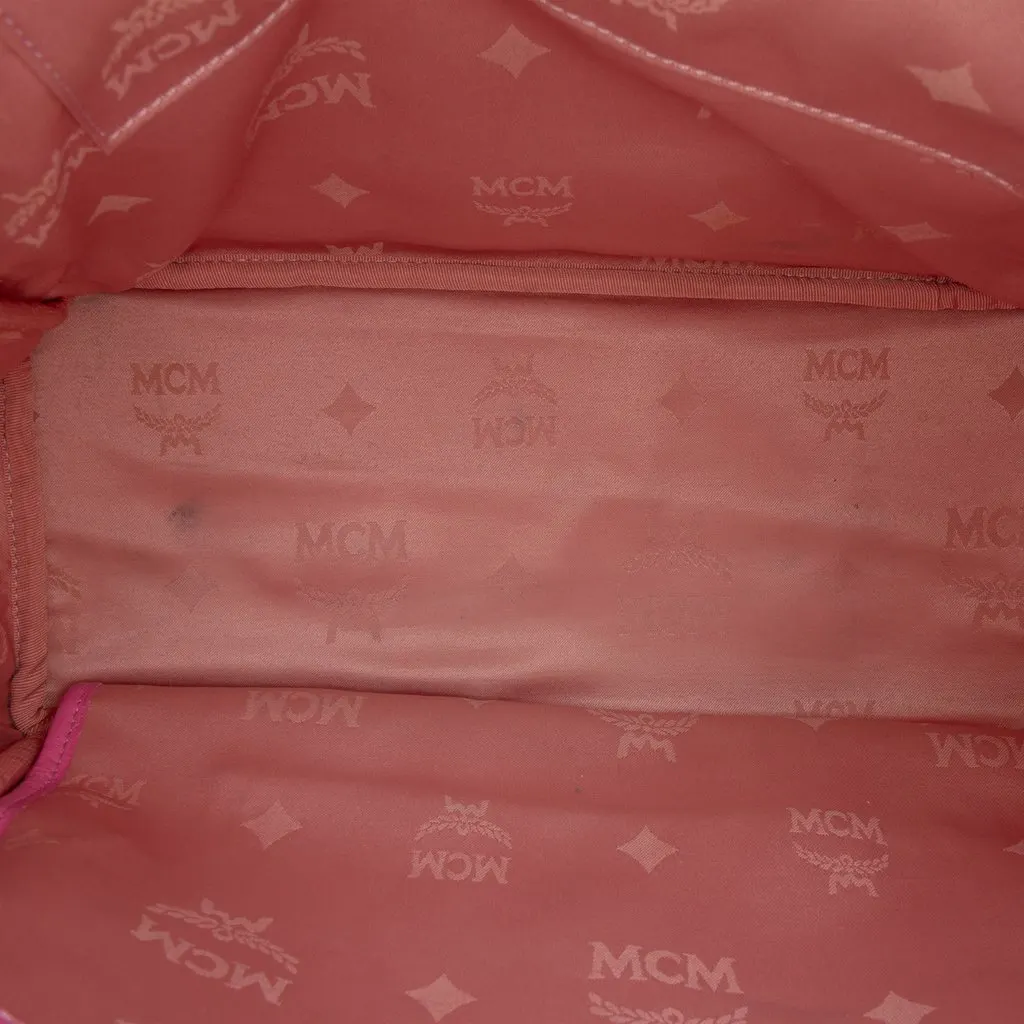 MCM Medium Studded Visetos Coated Canvas Stark Backpack Pink Very good - Model View