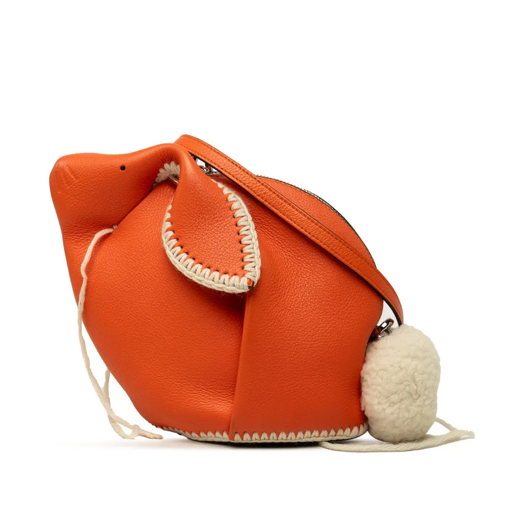 Loewe Mini Calfskin Stitched Bunny Crossbody Orange Leather Good - Front View
