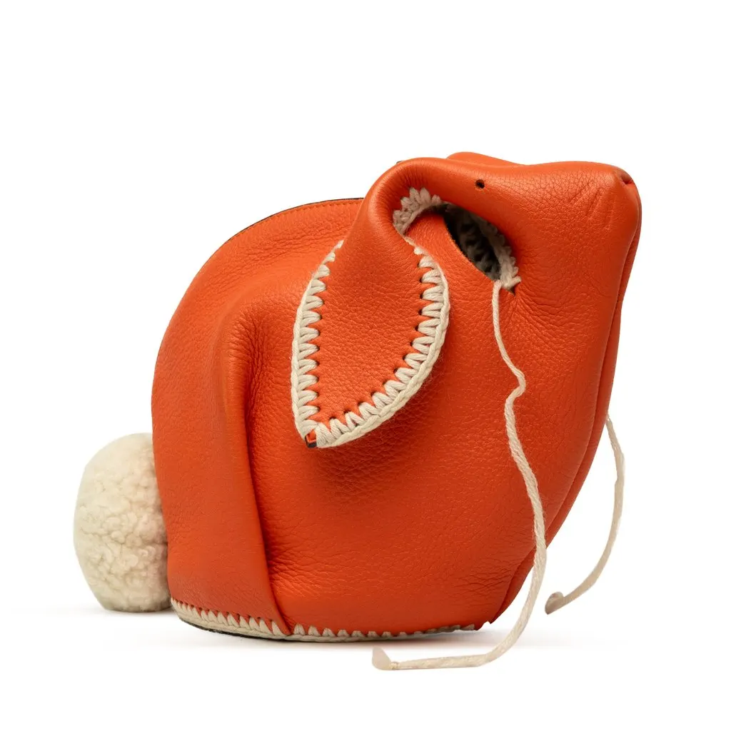Loewe Mini Calfskin Stitched Bunny Crossbody Orange Leather Good - Back View
