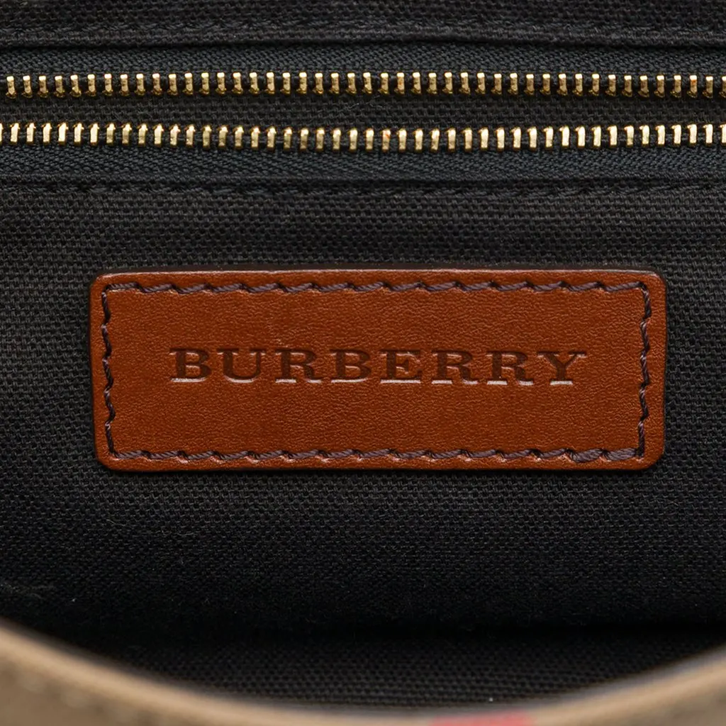 Burberry Leather and House Check Canvas Bridle Abbott Crossbody Brown Leather Very good - Box View