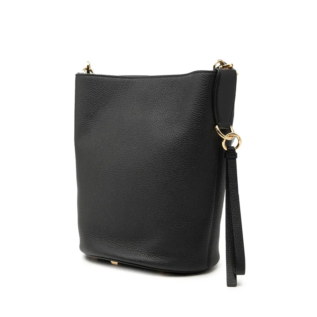 Salvatore Ferragamo Grained Calfskin Studio Bucket Bag Black Leather Very good - Back View