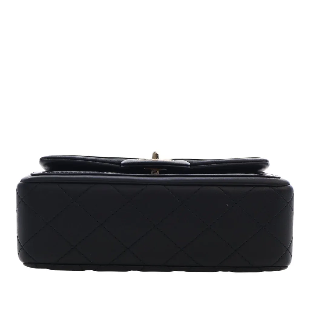 Chanel Mini CC Quilted Shiny Lambskin Half Flap Black Leather Very good - Box View