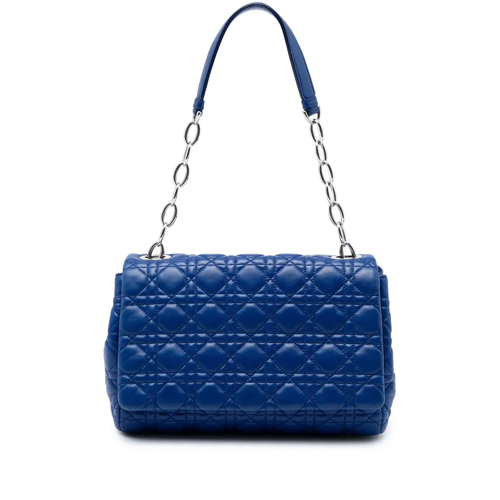 Dior Lambskin Cannage Soft Flap Blue Leather Very good - Front View