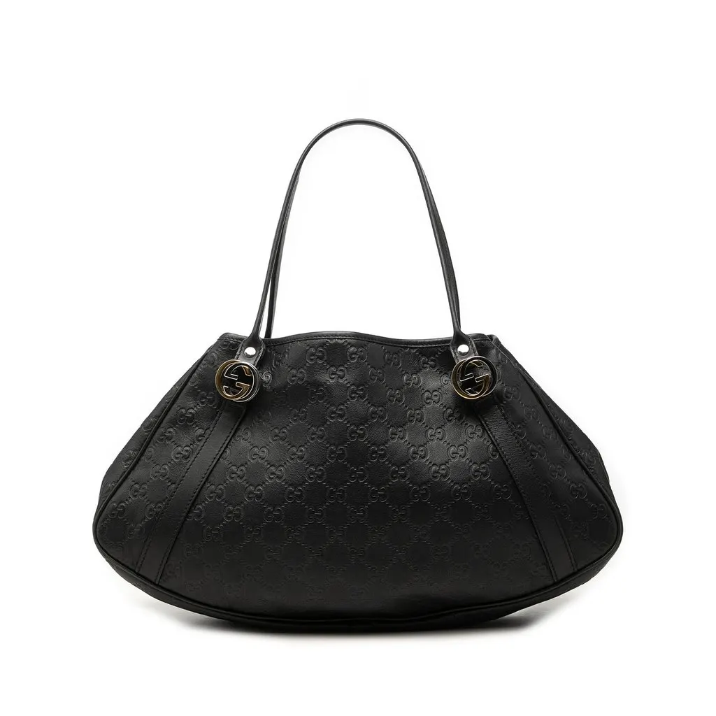 Gucci Guccissima Twins Shoulder Bag Black Leather Very good - Front View
