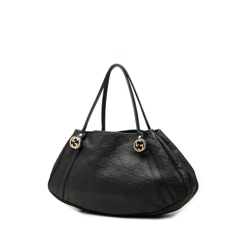 Gucci Guccissima Twins Shoulder Bag Black Leather Very good - Back View
