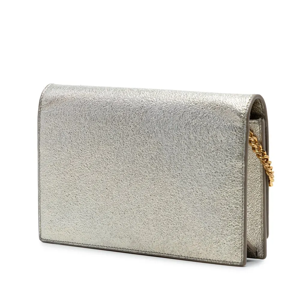 Saint Laurent Small Metallic Kate Tassel Wallet On Chain Silver Leather Very good - Back View