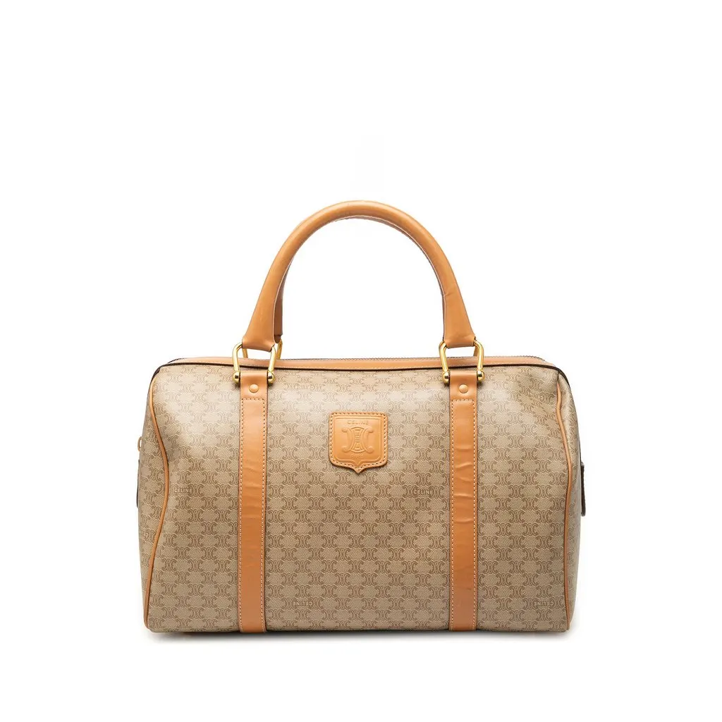 Celine Macadam Coated Canvas Boston Bag Beige Very good - Front View