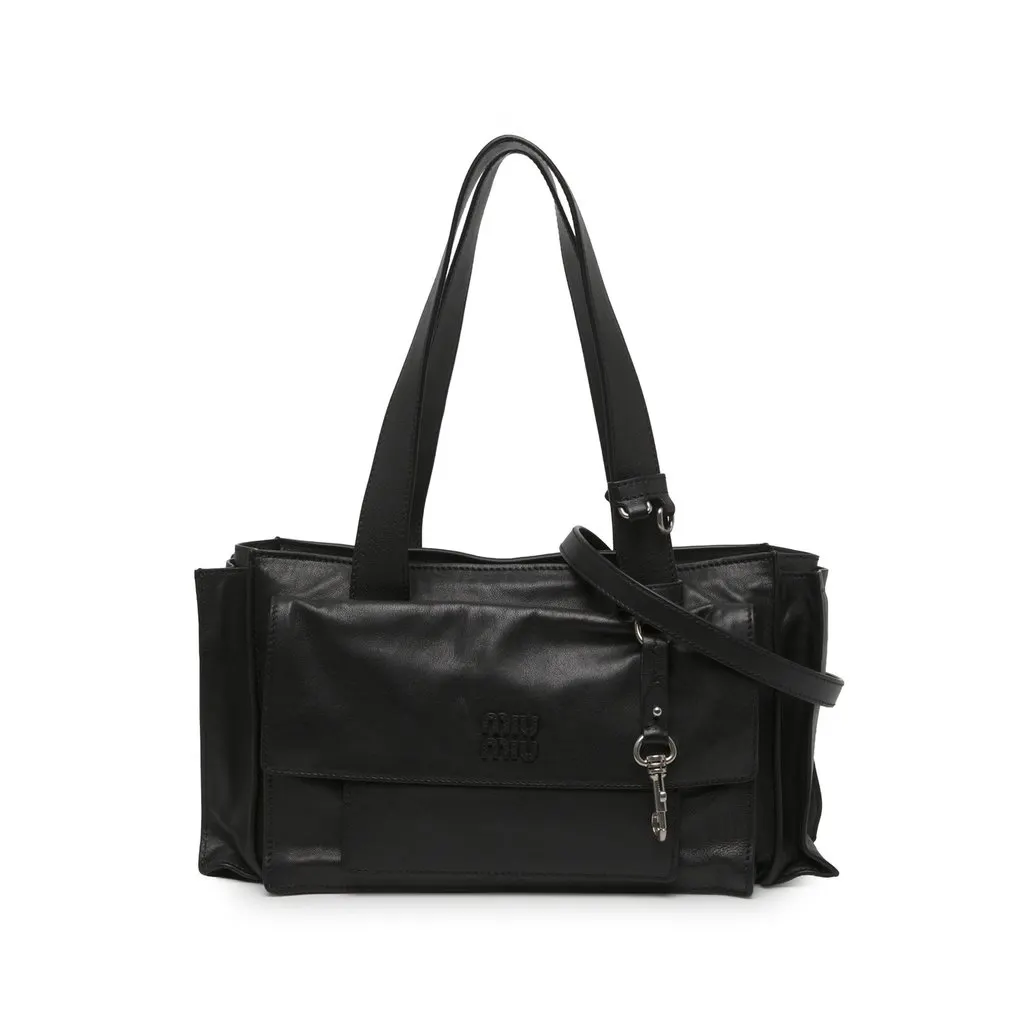 Miu Miu Lambskin Utilitaire Shopping Bag Black Leather Very good - Front View