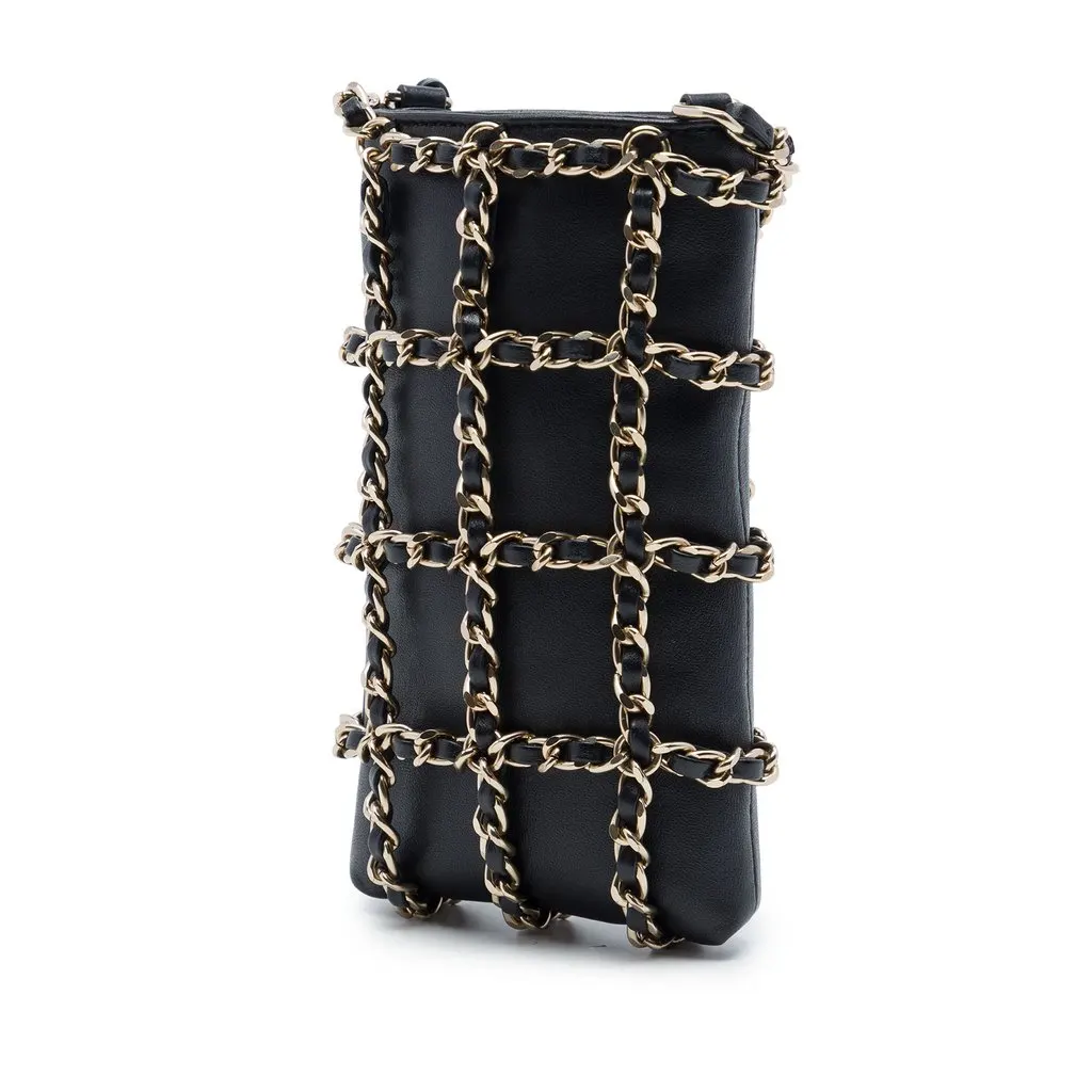 Chanel Lambskin Tech Me Out Clutch With Chain Black Leather Very good - Back View