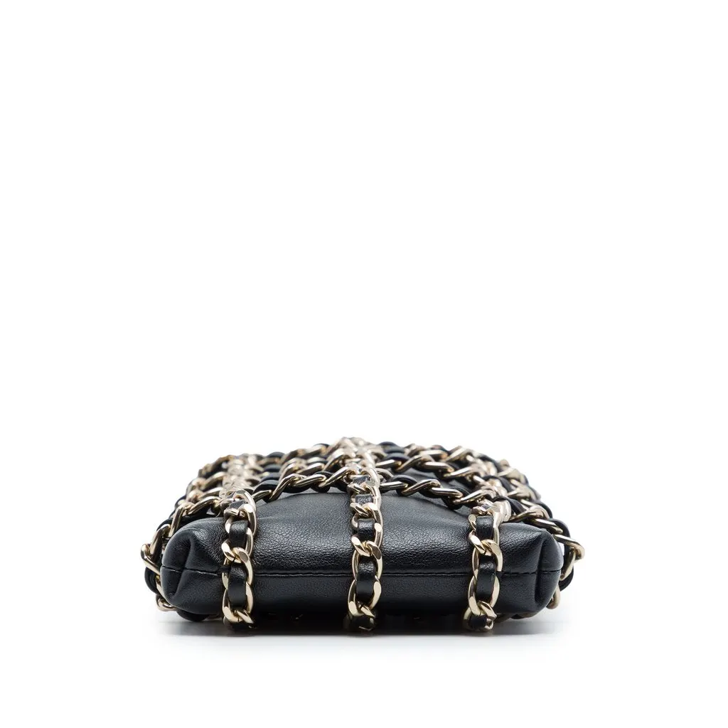 Chanel Lambskin Tech Me Out Clutch With Chain Black Leather Very good - Inside View