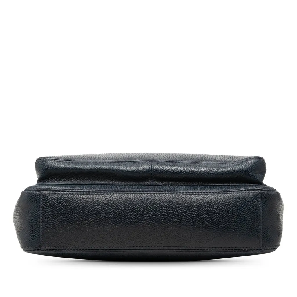 Chanel CC Caviar Front Pocket Shoulder Bag Blue Leather Good - Inside View