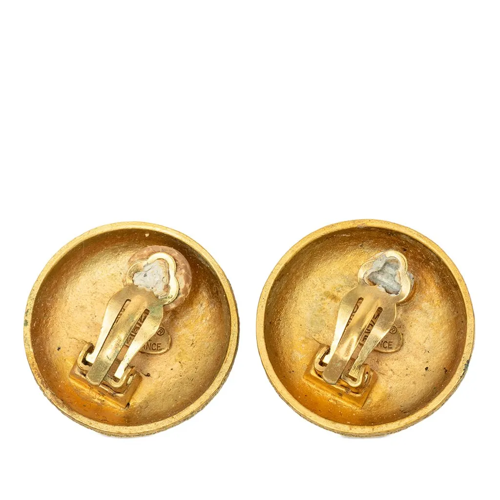 Chanel CC Gold Plated Textured Round Clip On Earrings Gold Metal Very good - Back View