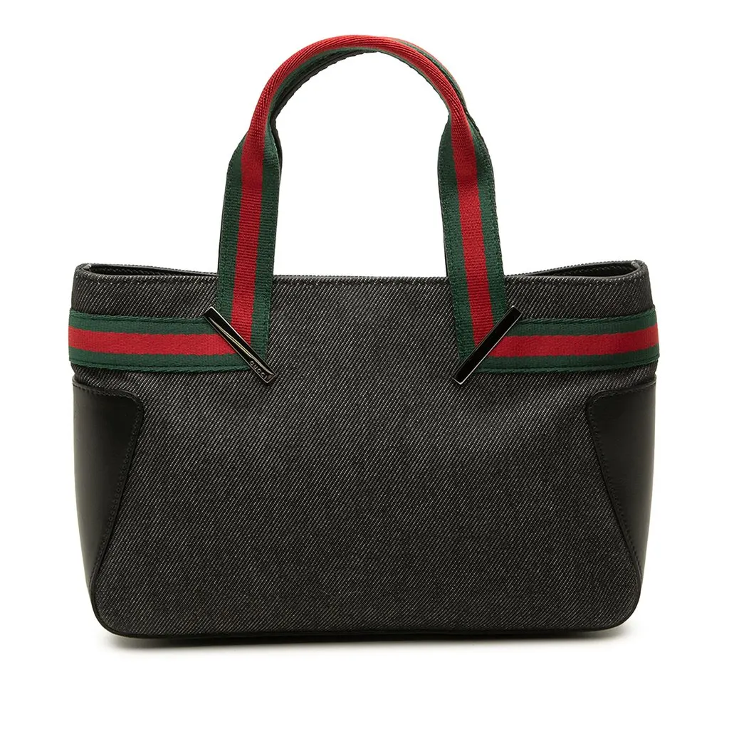 Gucci Denim Web Handbag Black Denim Very good - Front View