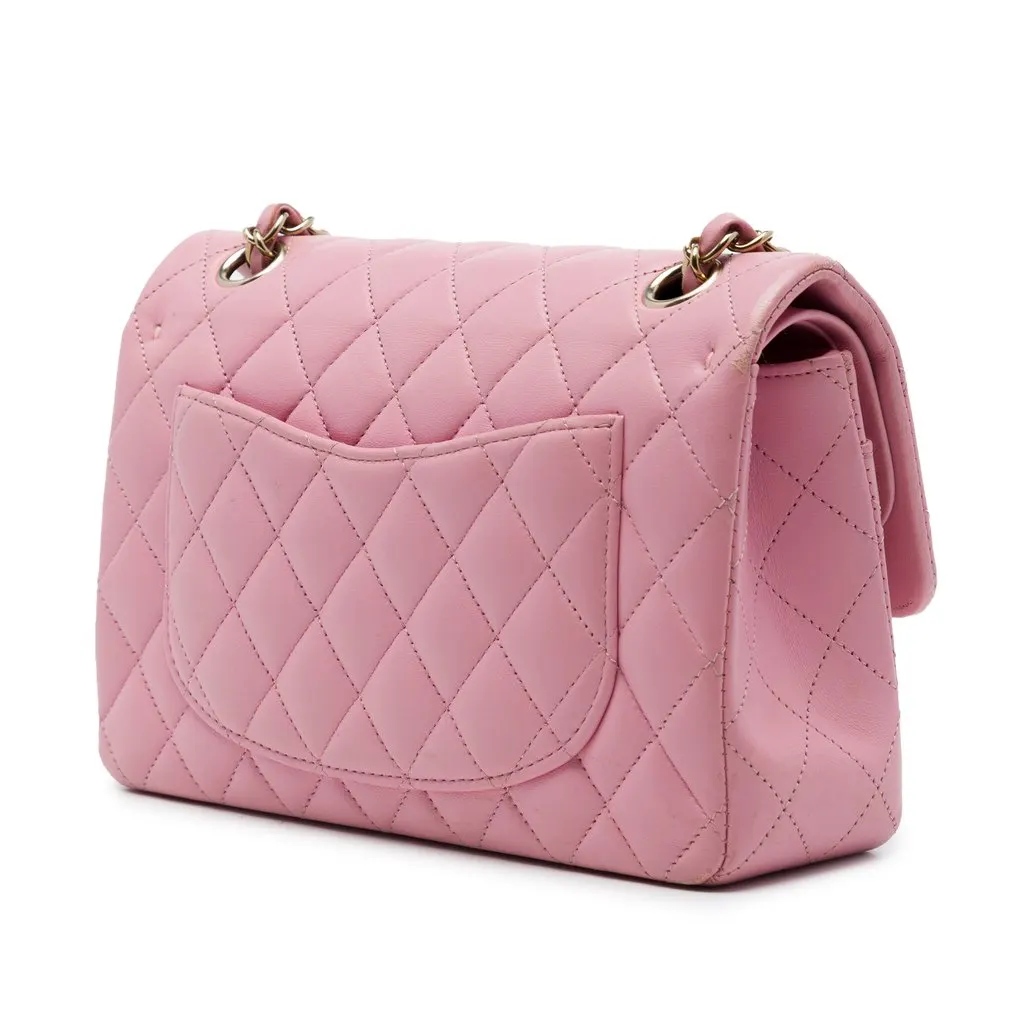Chanel Small Classic Lambskin Double Flap Pink Leather Very good - Back View