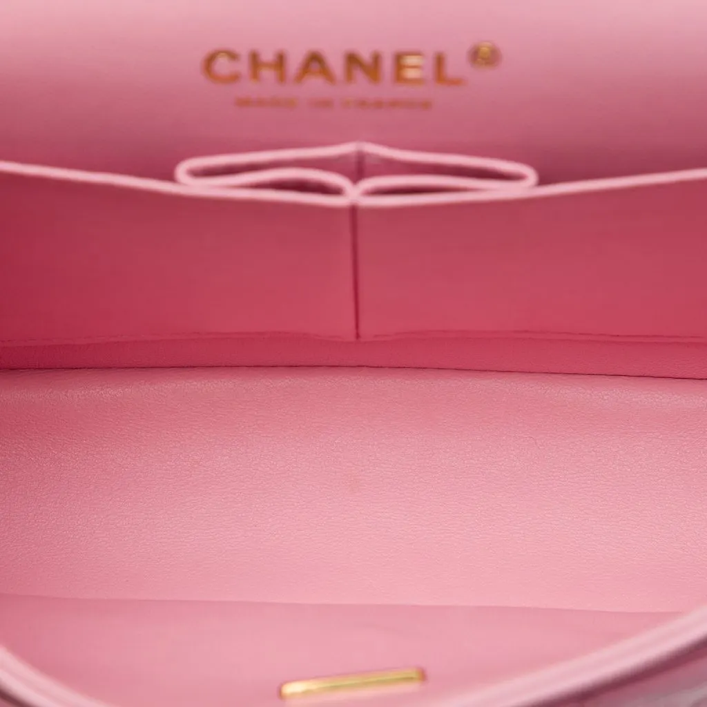 Chanel Small Classic Lambskin Double Flap Pink Leather Very good - Model View