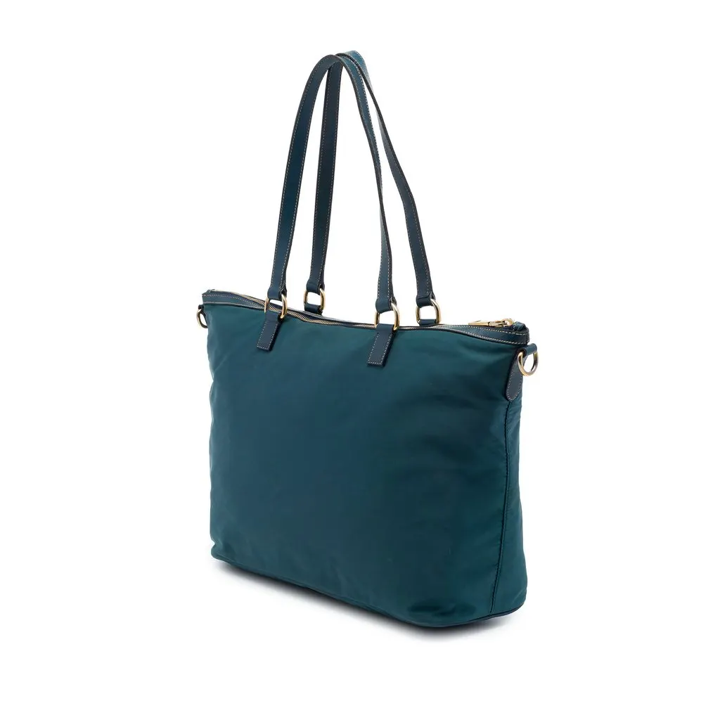 Prada Saffiano Trimmed Tessuto Front Zip Convertible Tote Blue Polyamide Good - Back View