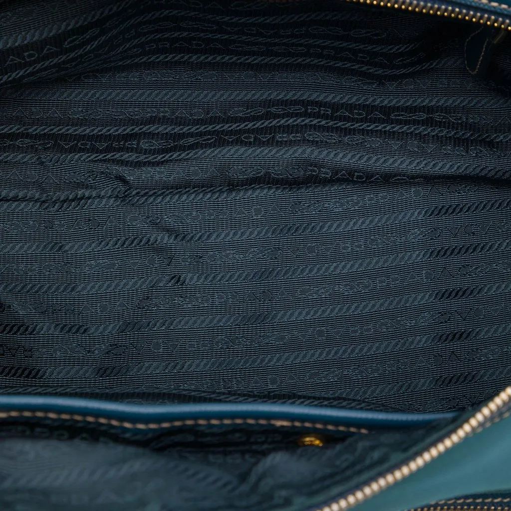 Prada Saffiano Trimmed Tessuto Front Zip Convertible Tote Blue Polyamide Good - Model View