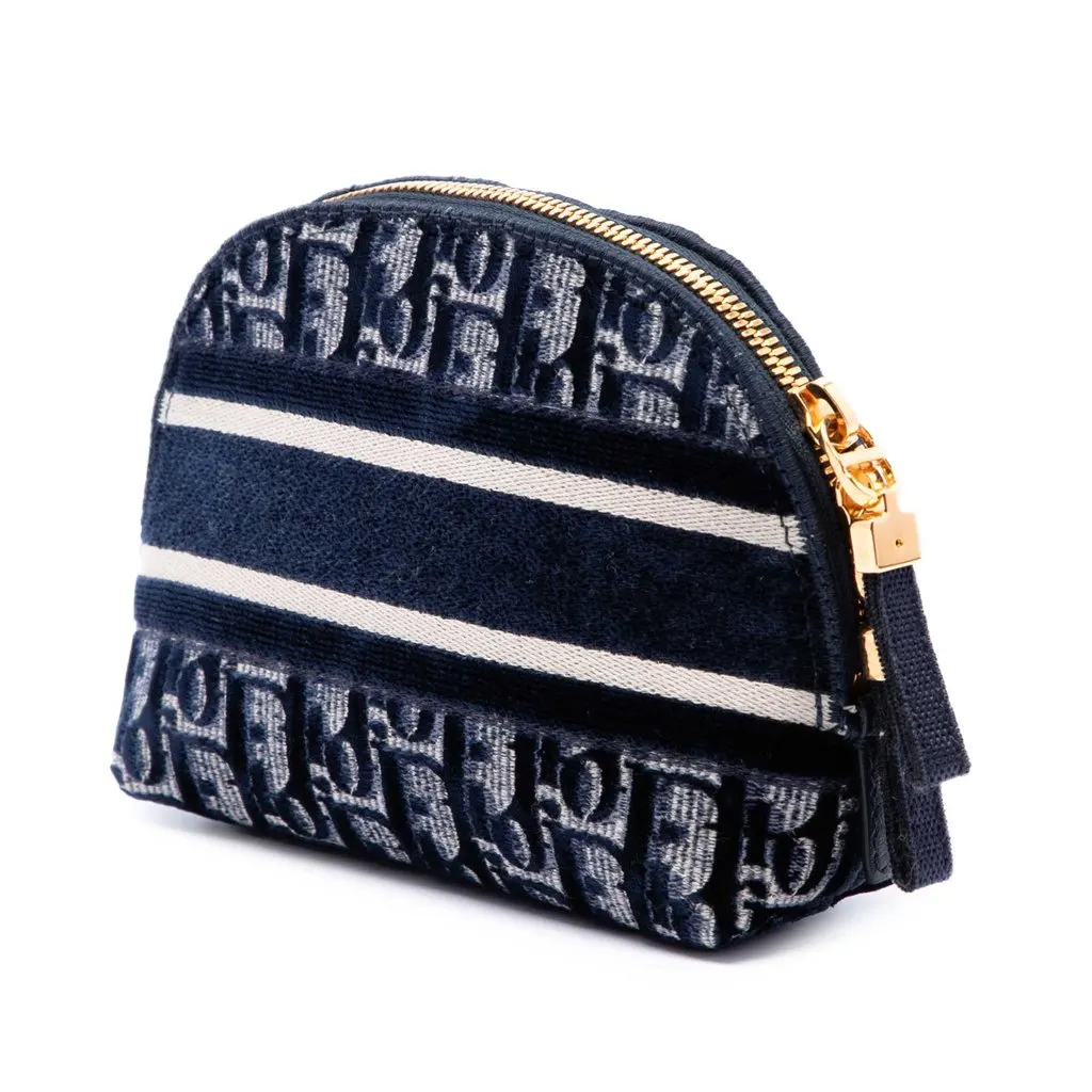 Dior Oblique Embroidered Velvet Cosmetic Pouch Blue Velvet Good - Back View