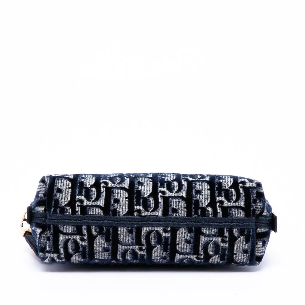 Dior Oblique Embroidered Velvet Cosmetic Pouch Blue Velvet Good - Inside View