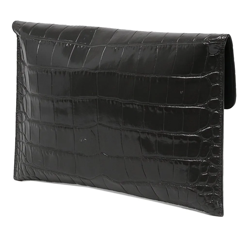 Alexander McQueen Croc Embossed Leather Skull Clutch Black Leather Very good - Back View
