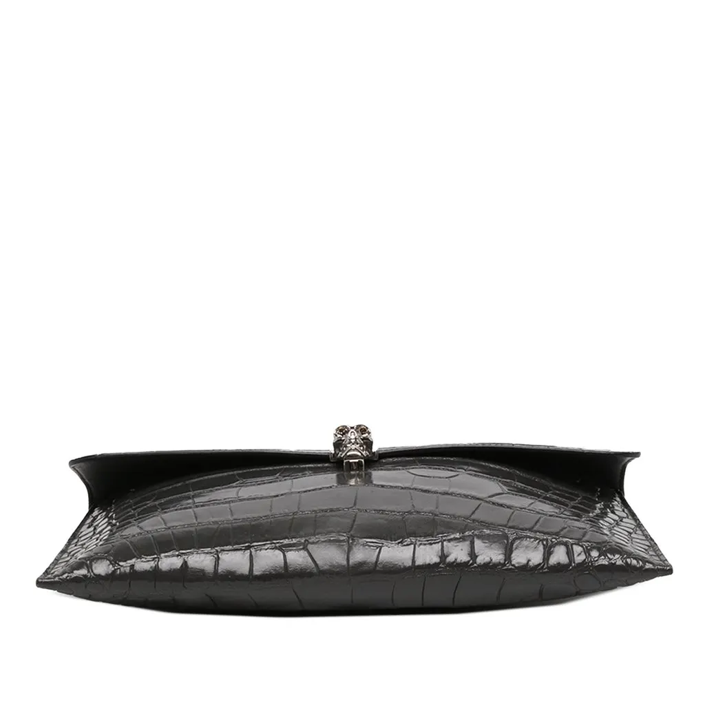 Alexander McQueen Croc Embossed Leather Skull Clutch Black Leather Very good - Inside View