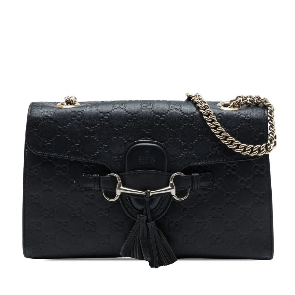 Gucci Medium Guccissima Emily Shoulder Bag Black Leather Very good - Front View
