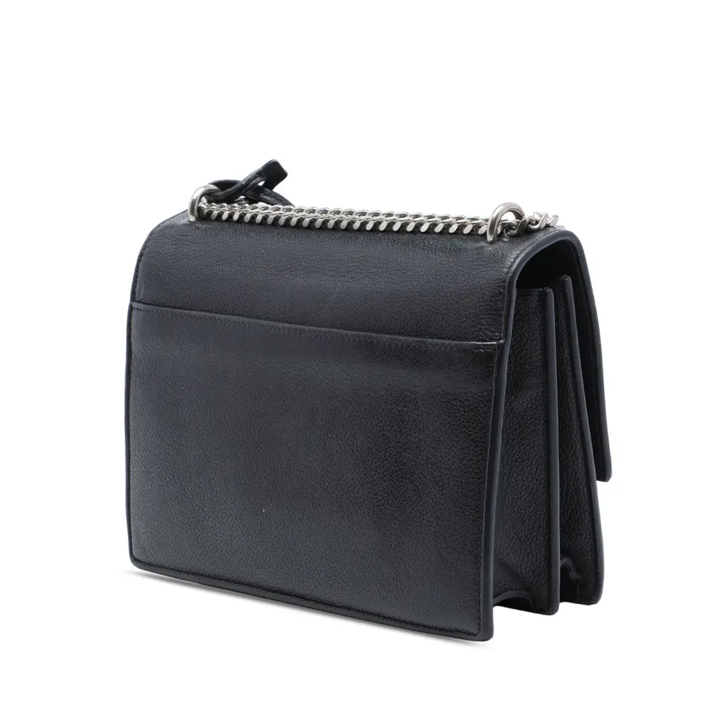 Saint Laurent Medium Grained Calfskin Monogram Sunset Crossbody Black Leather Very good - Back View