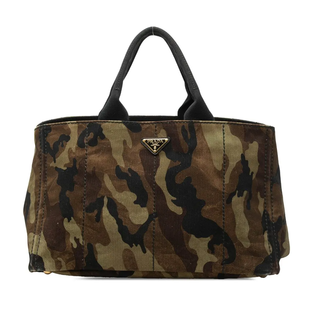 Prada Large Canvas Canapa Camouflage Stampata Tote Brown Very good - Front View
