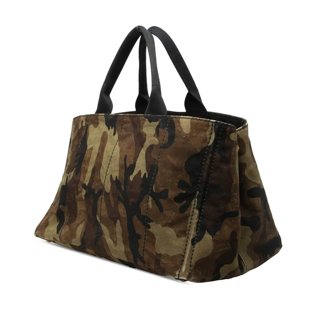 Prada Large Canvas Canapa Camouflage Stampata Tote Brown Very good - Back View