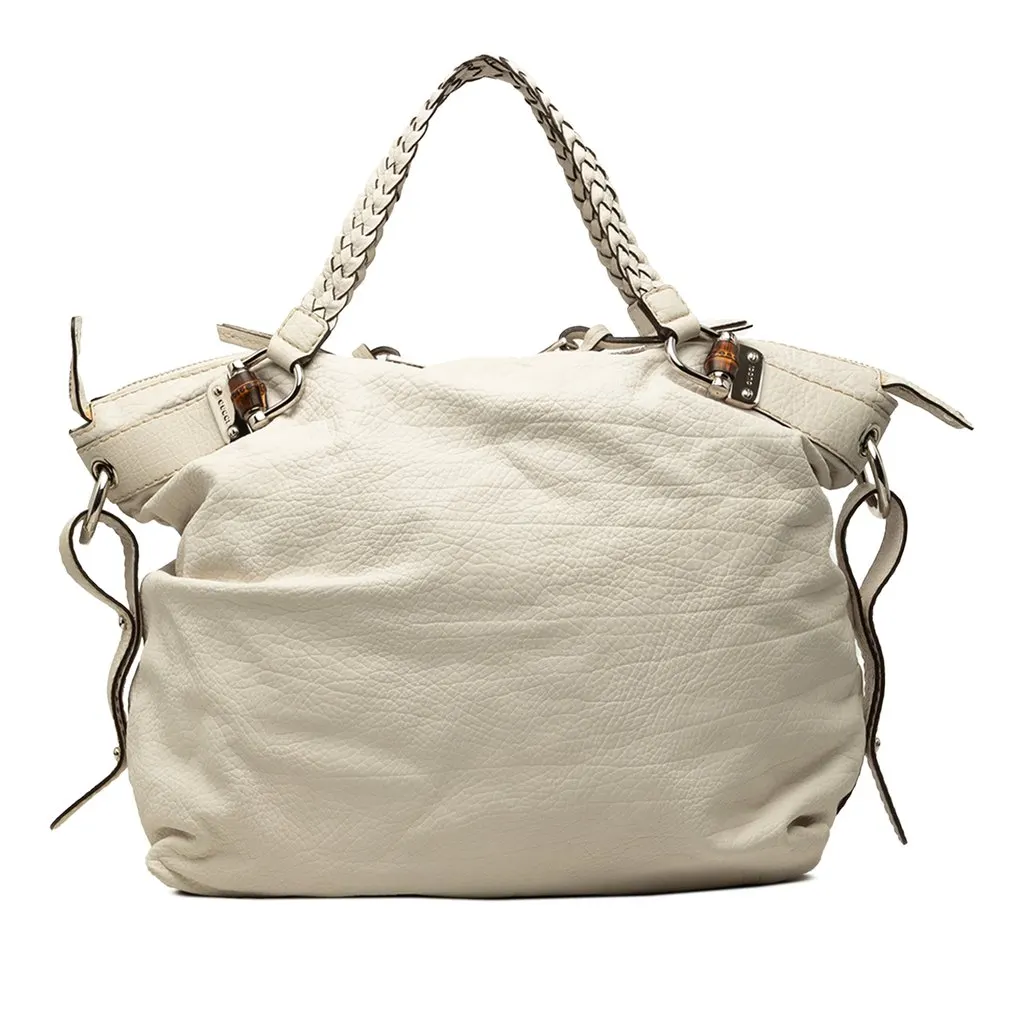 Gucci Large Leather Bamboo Bar Tote White Leather Very good - Front View