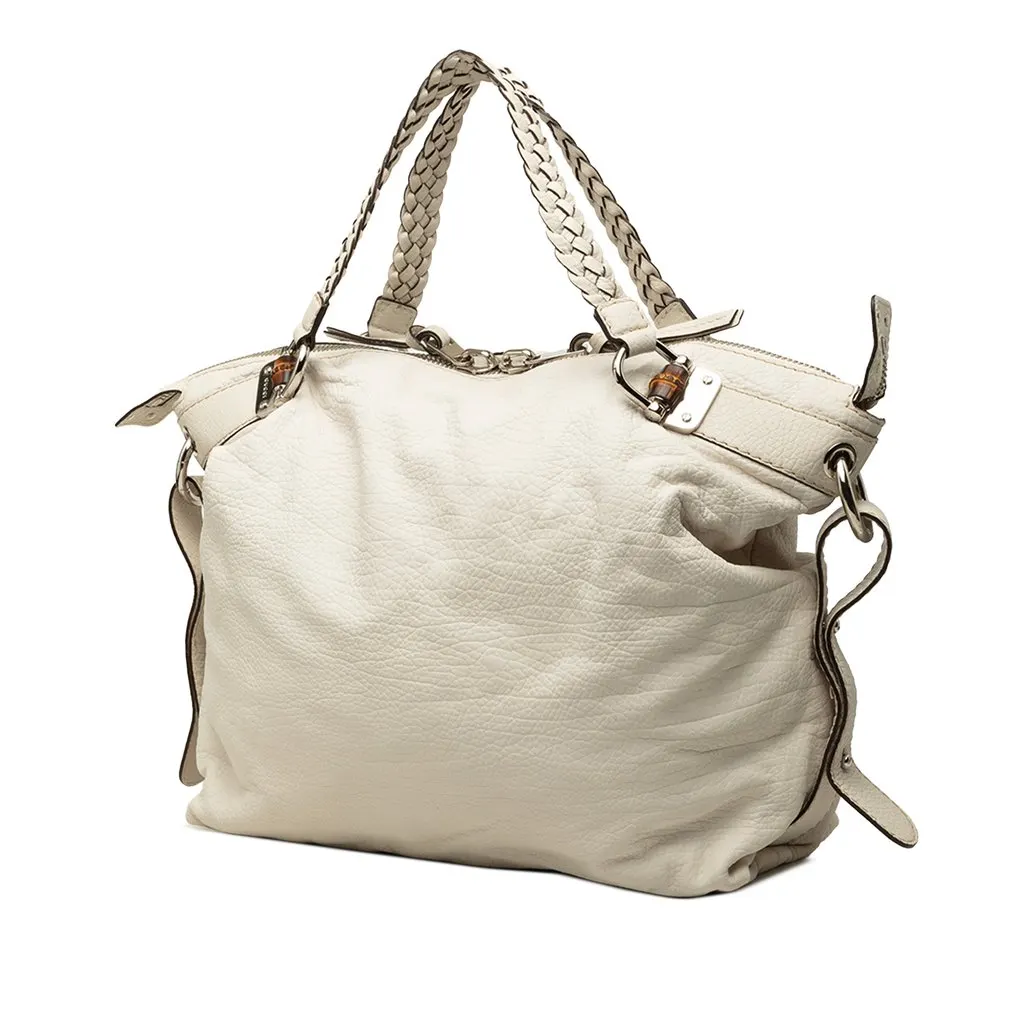 Gucci Large Leather Bamboo Bar Tote White Leather Very good - Back View