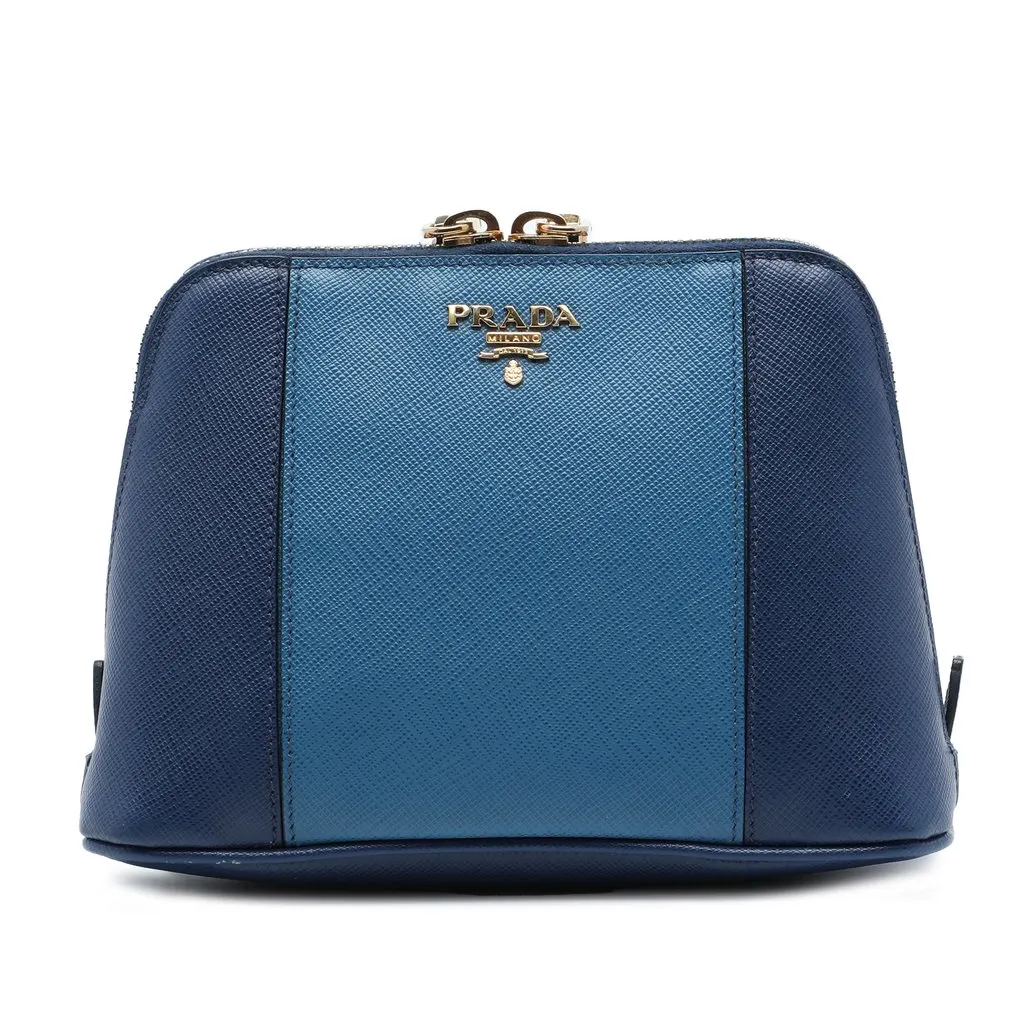 Prada Bicolor Saffiano Dome Clutch Blue Leather Very good - Front View
