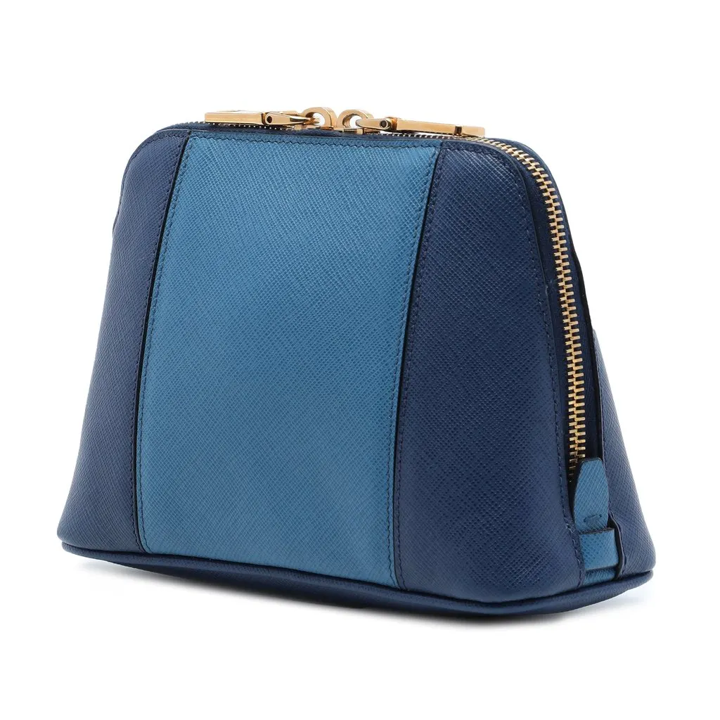 Prada Bicolor Saffiano Dome Clutch Blue Leather Very good - Back View