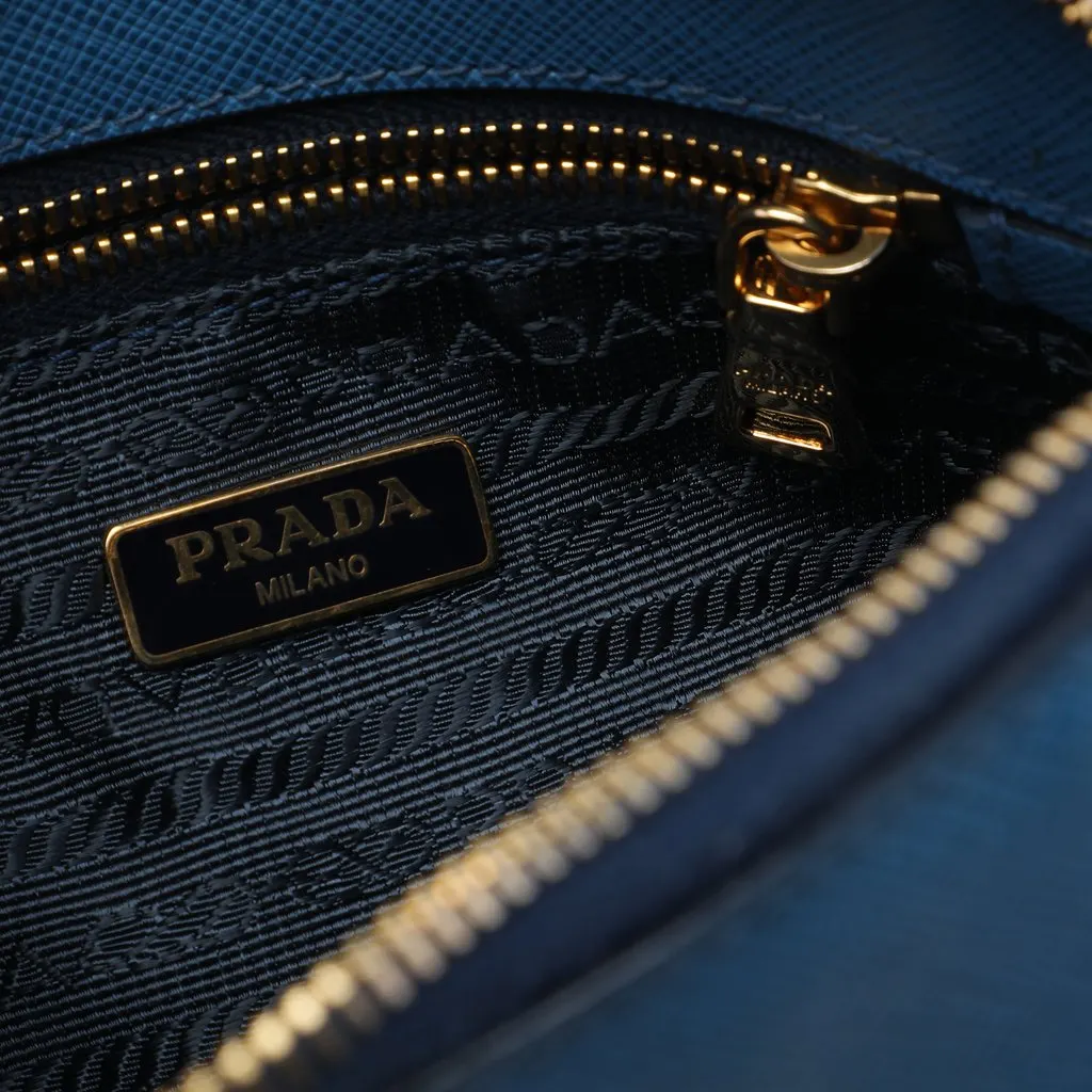 Prada Bicolor Saffiano Dome Clutch Blue Leather Very good - Box View