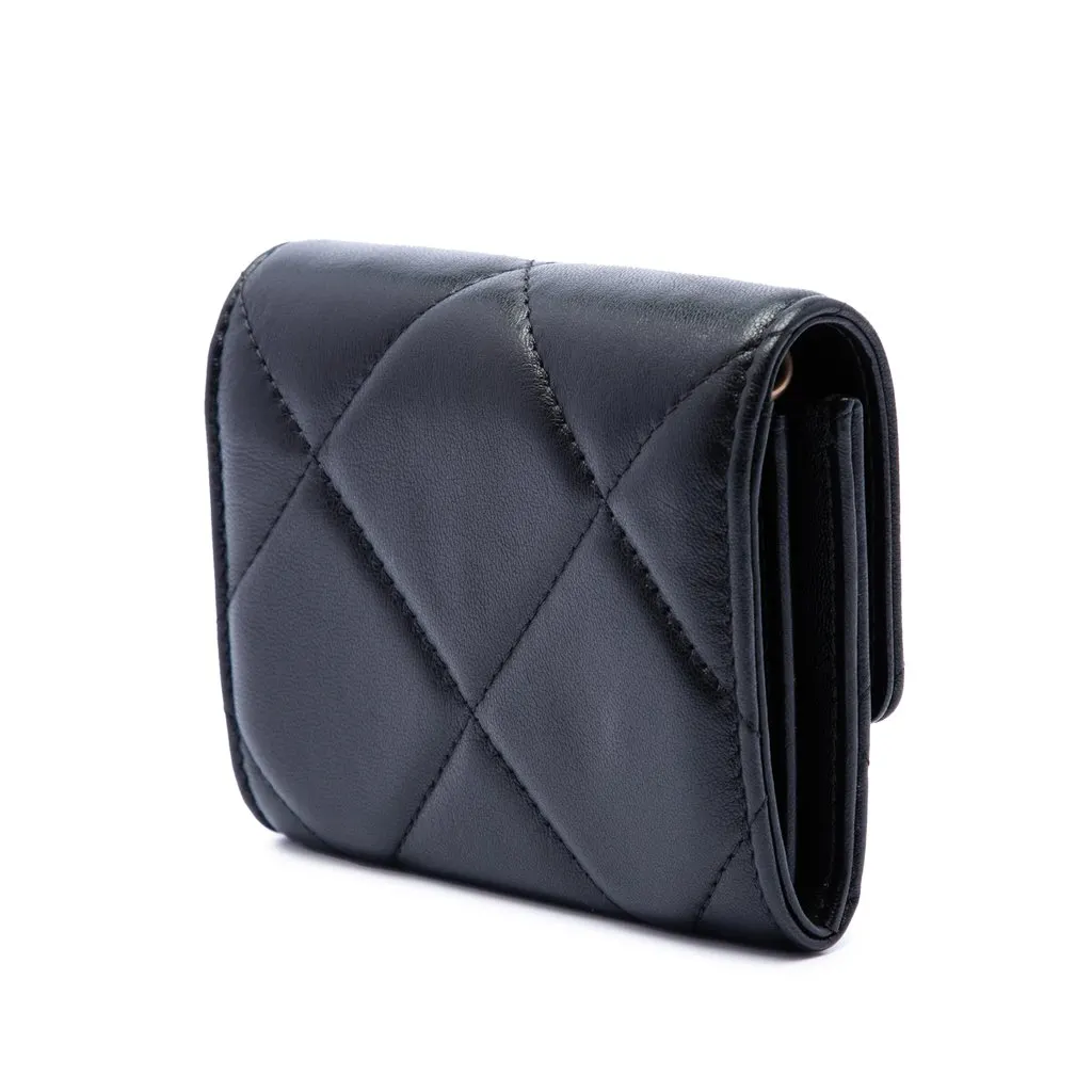 Chanel Quilted Lambskin 19 Flap Coin Purse With Chain Black Leather Very good - Back View