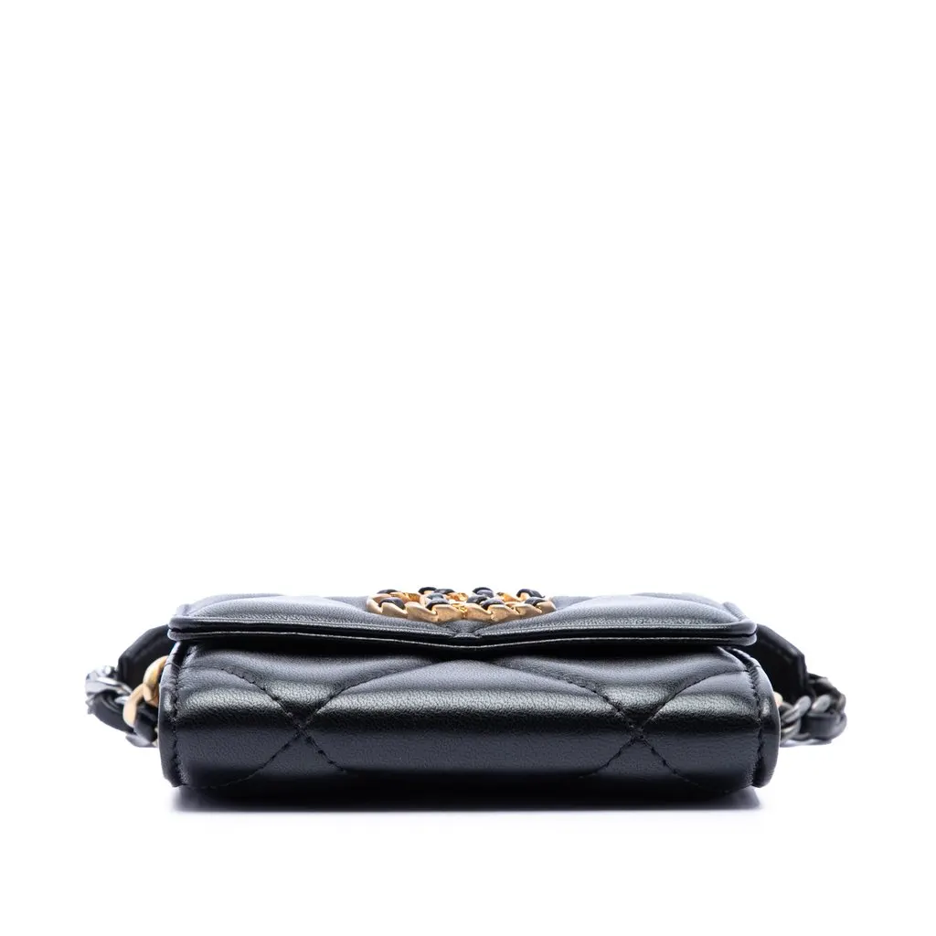 Chanel Quilted Lambskin 19 Flap Coin Purse With Chain Black Leather Very good - Inside View