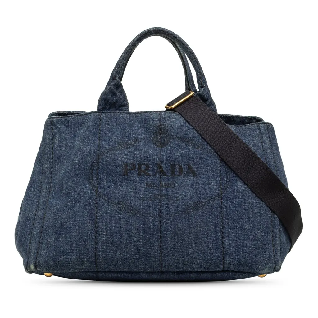 Prada Denim Canapa Logo Tote Blue Denim Very good - Front View