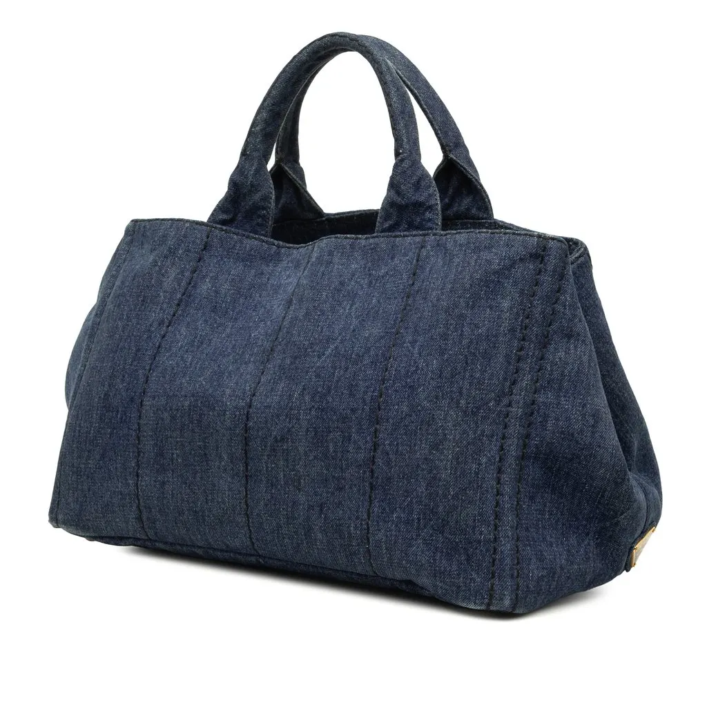 Prada Denim Canapa Logo Tote Blue Denim Very good - Back View