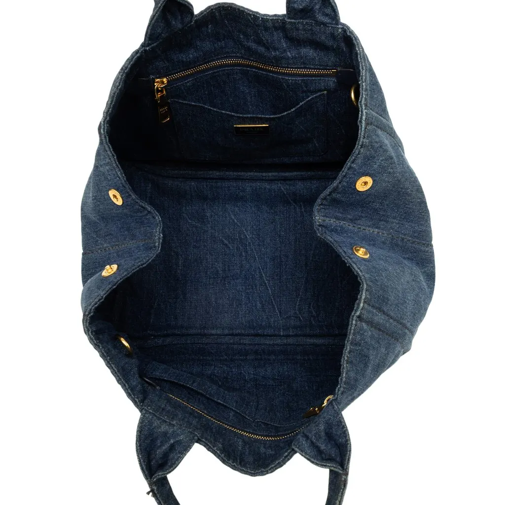 Prada Denim Canapa Logo Tote Blue Denim Very good - Model View