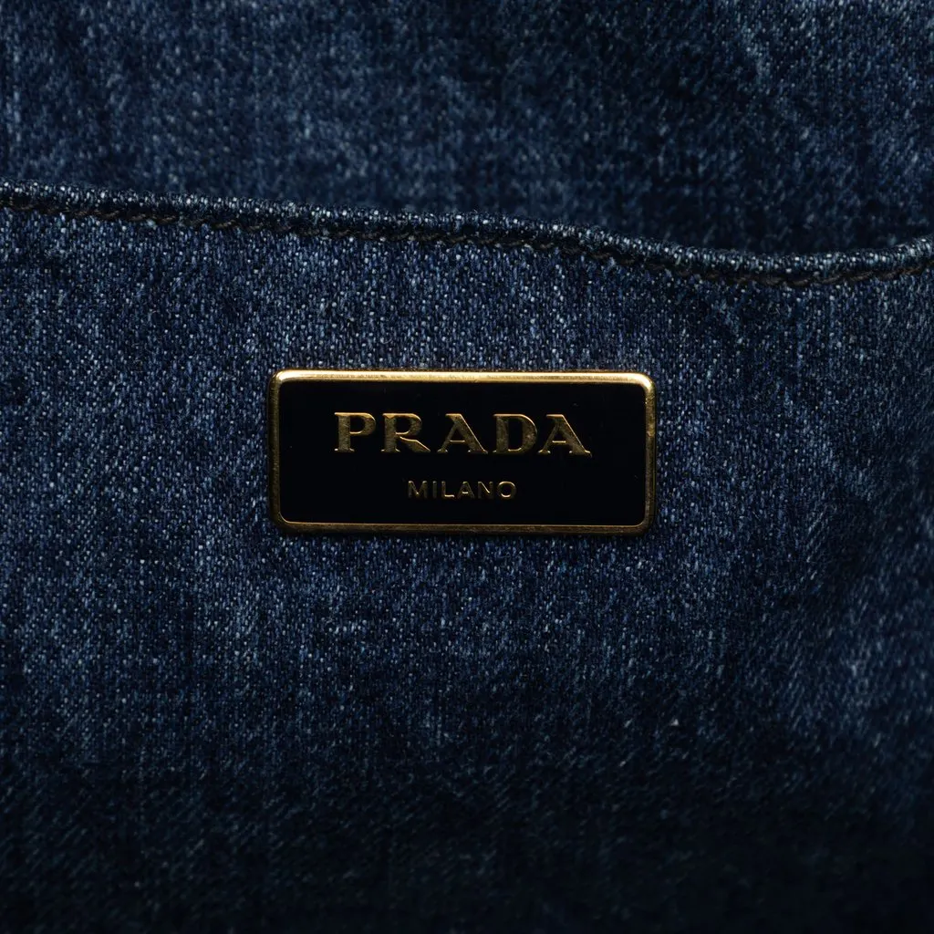 Prada Denim Canapa Logo Tote Blue Denim Very good - Box View